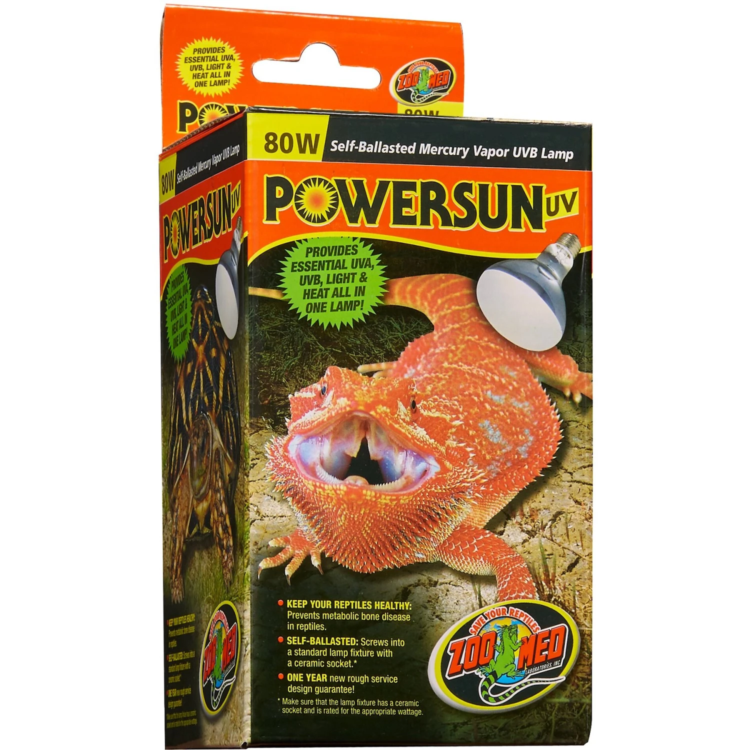 Zoo Med PowerSun UV Self-Ballasted Mercury Vapor UVB Reptile Terrarium Lamp, 80-watt