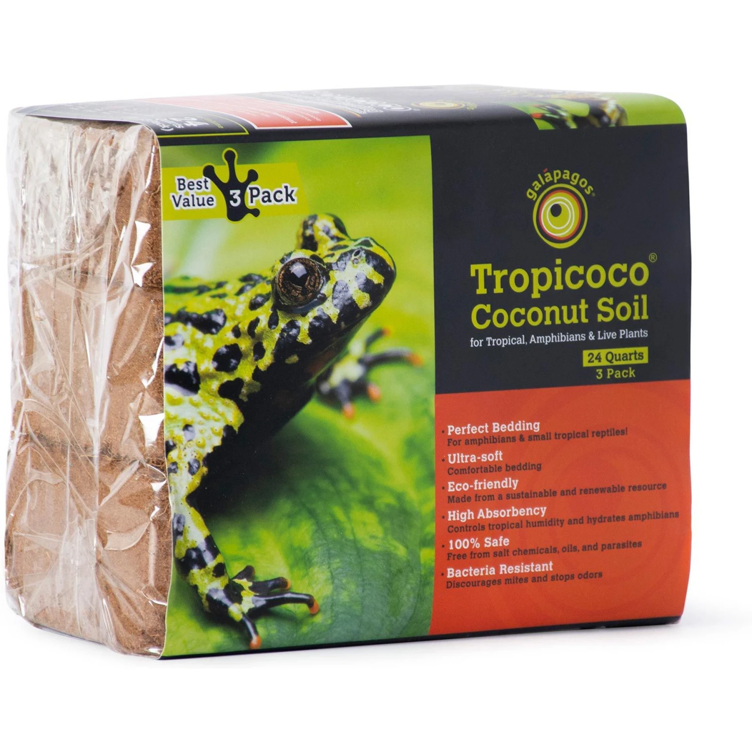 Galapagos Tropicoco Coconut Soil Tropical Reptile & Amphibian Bedding, 8-qt Brick