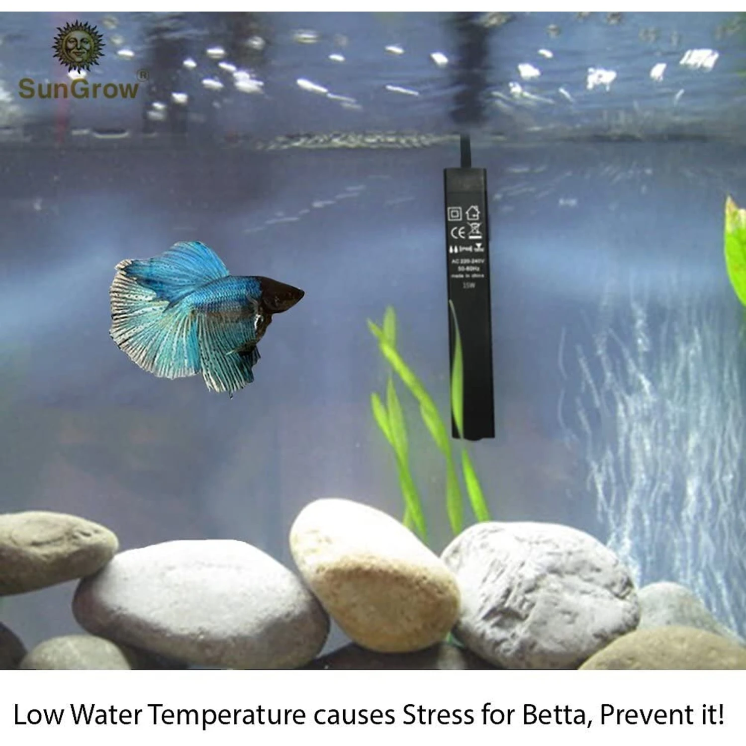SunGrow Betta & Turtle Submersible Aquarium Tank Water Heater With Thermostat, 10-watt, Up To 5-gal - Image 3
