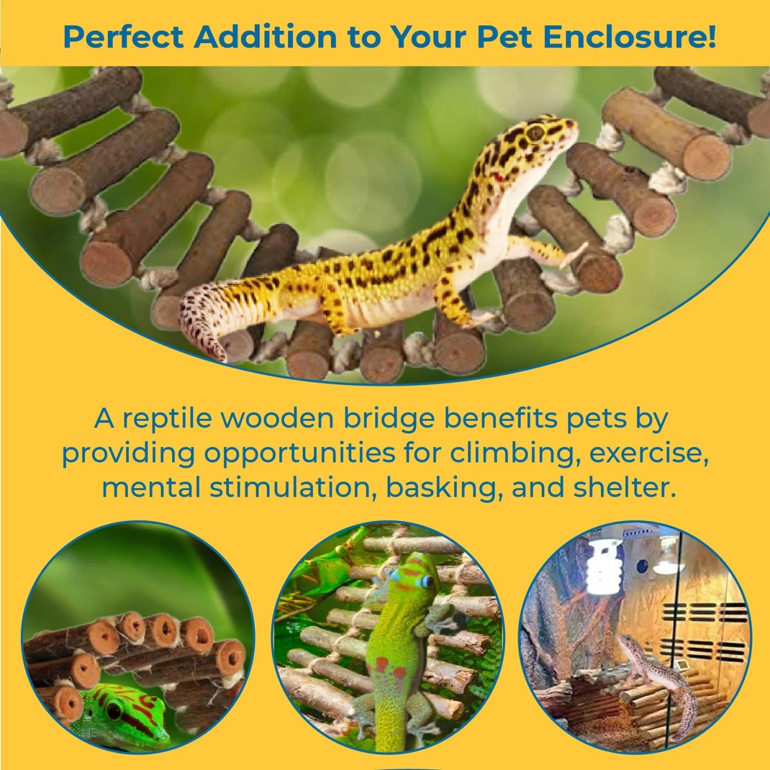SunGrow Bearded Dragon & Leopard Gecko Wooden Ladder, Reptile Bridge Climbing Accessories - Image 3