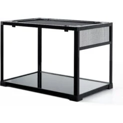 OiiBO Knock Down Glass Terrarium With Wheels, Black, 27-gal