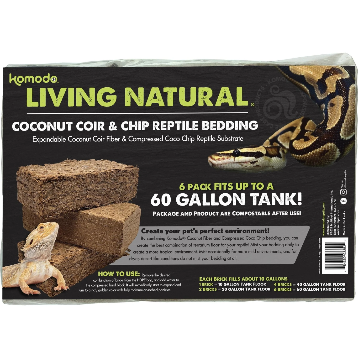Komodo Coir Chips & Peat Reptile Bedding Variety Pack, Brown, 6 Count, 60-gal - Image 2