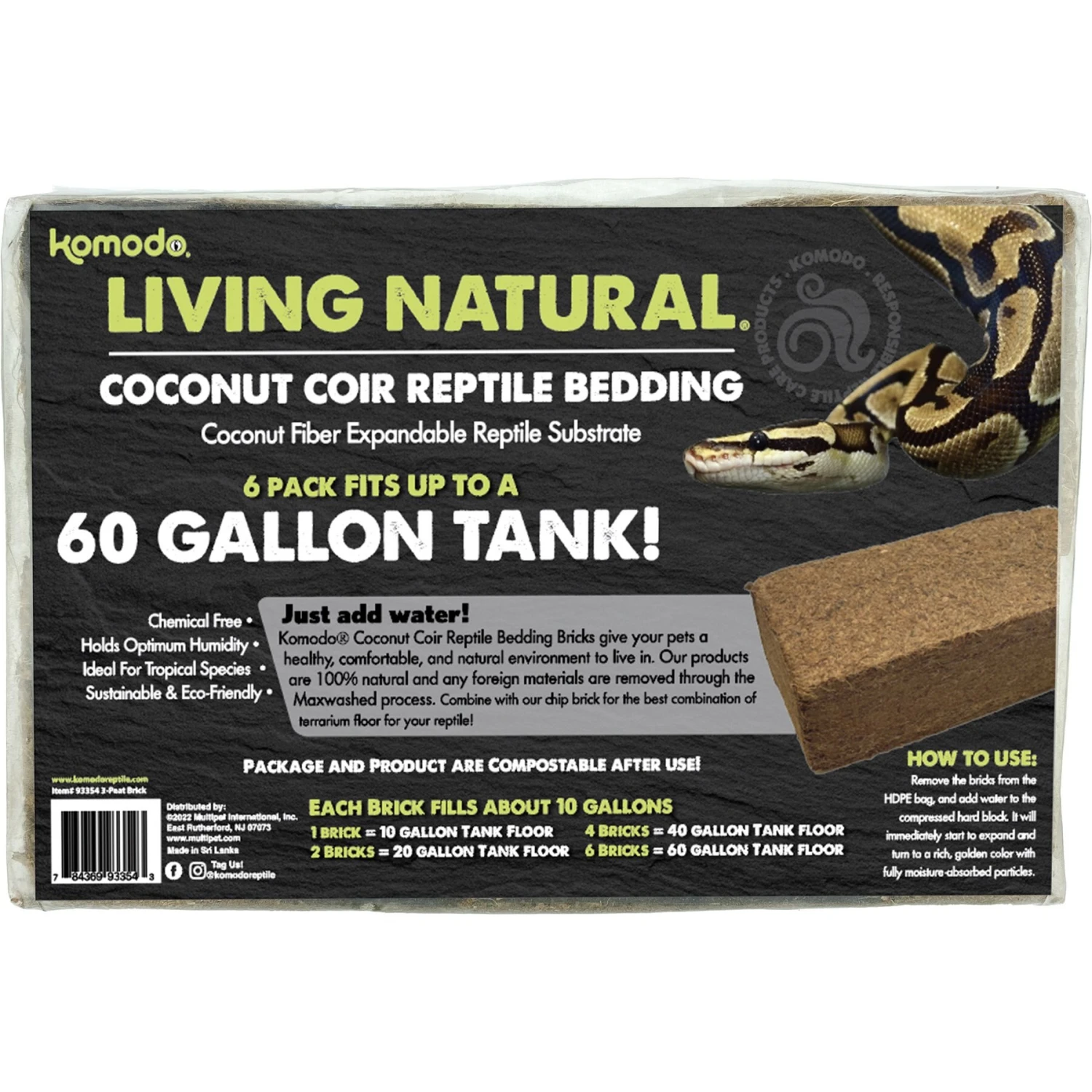 Komodo Coir Peat Reptile Bedding, Brown, 6-gal, 6 Count, - Image 2