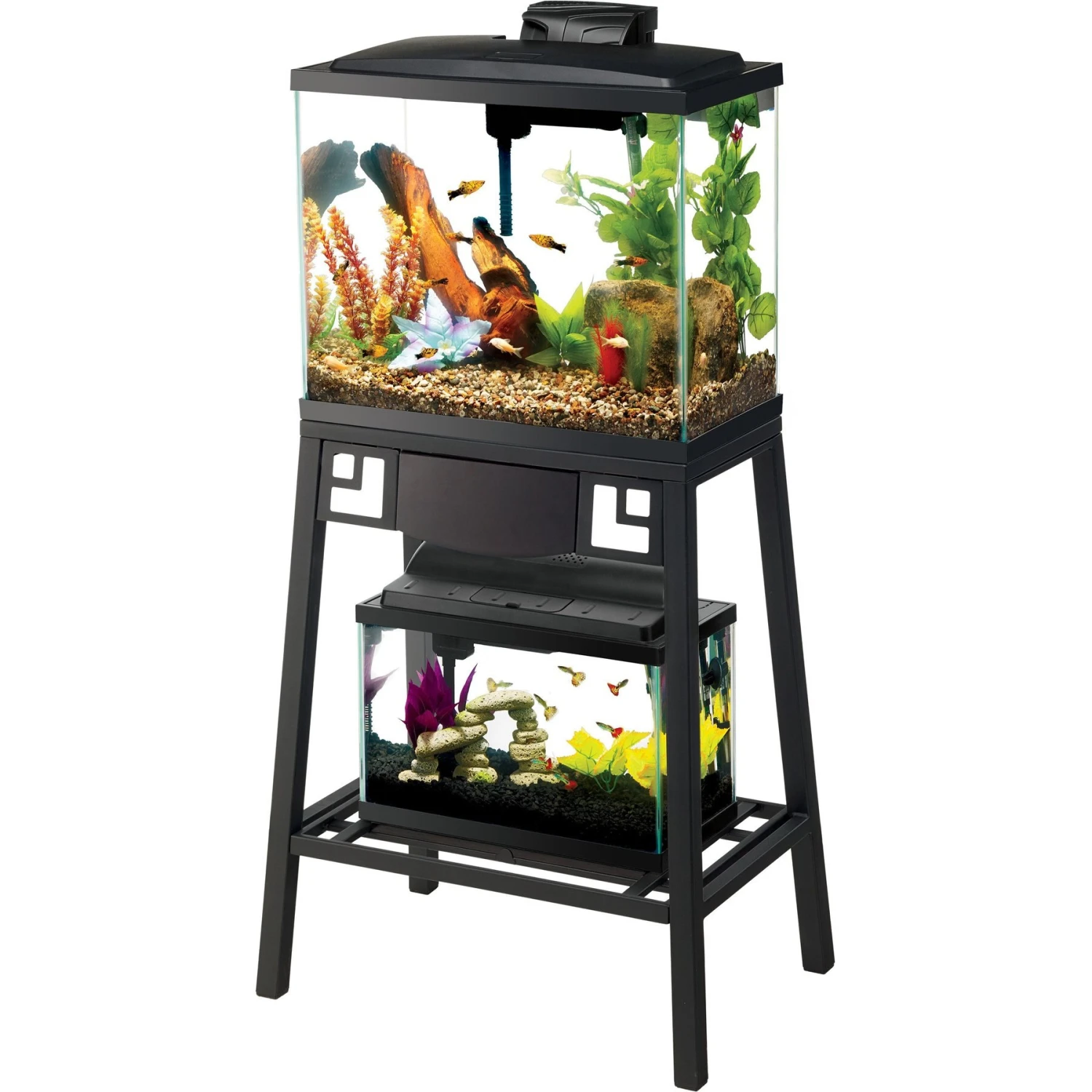 Aqueon Forge Metal Aquarium Stand, Black & Brown & Zilla Desert Reptile Terrarium Starter Kit With Light & Heat - Image 2