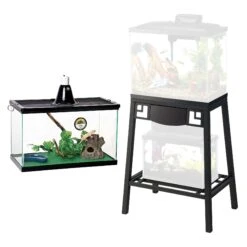 Aqueon Forge Metal Aquarium Stand, Black & Brown & Zilla Tropical Reptile Terrarium Starter Kit With Light & Heat