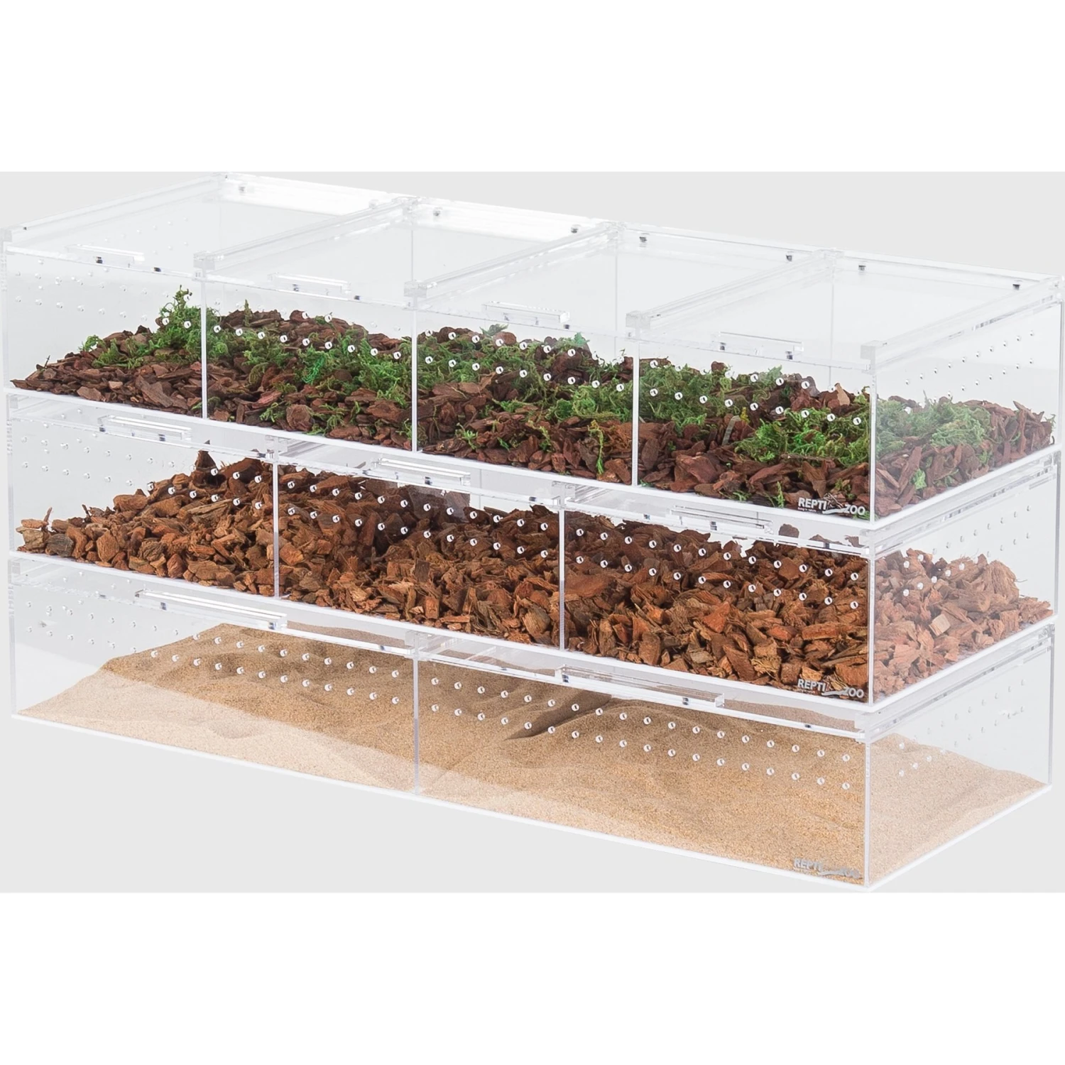 REPTI ZOO Compact Acrylic Breeding Case With Divider Reptile Terrarium, Clear, 3 Count