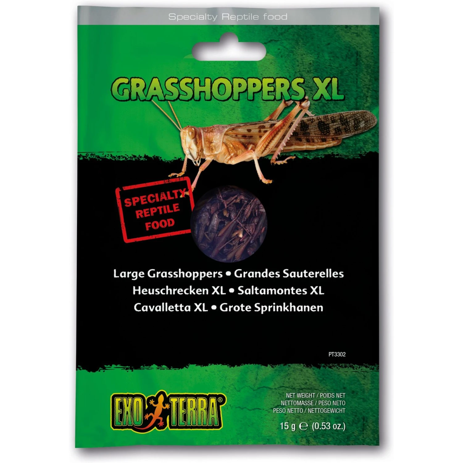 Exo Terra Grasshoppers X-Large Vacuum Packed Reptile Food, 0.53-oz Bag