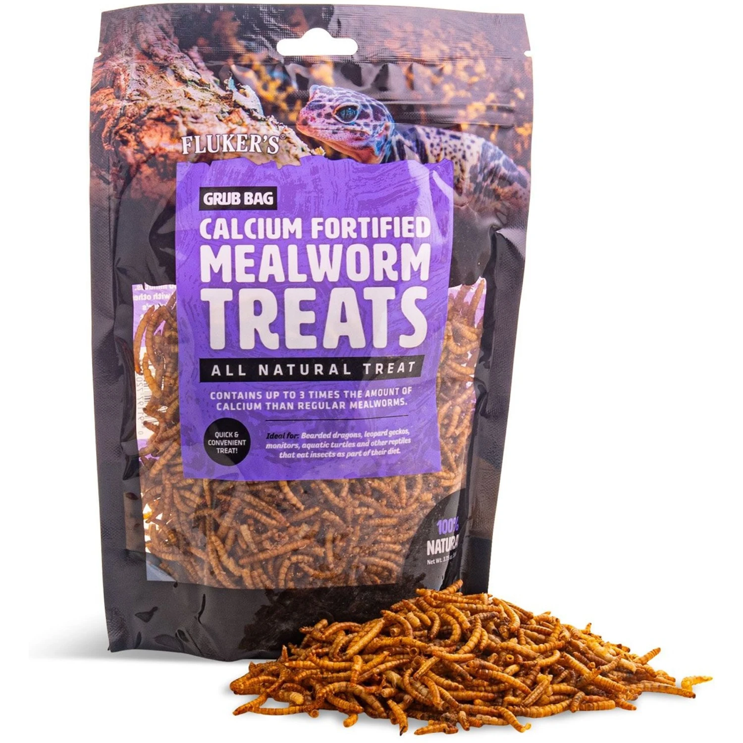 Fluker's Grub Dried Mealworms With Calcium Reptile Food, 3-oz Bag
